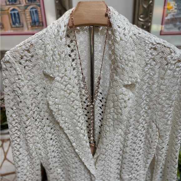 Alberto Makali Cream Lace Crochet Blazer Boho Jacket Lightweight Sheer Top Sz L - Picture 3 of 9